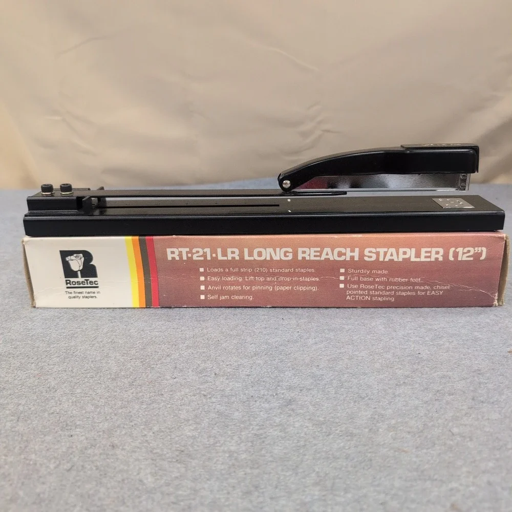RoseTec RT-21-LR Long Reach Stapler 12 Inch Capacity Black Metal Office Tool - Picture 1 of 4